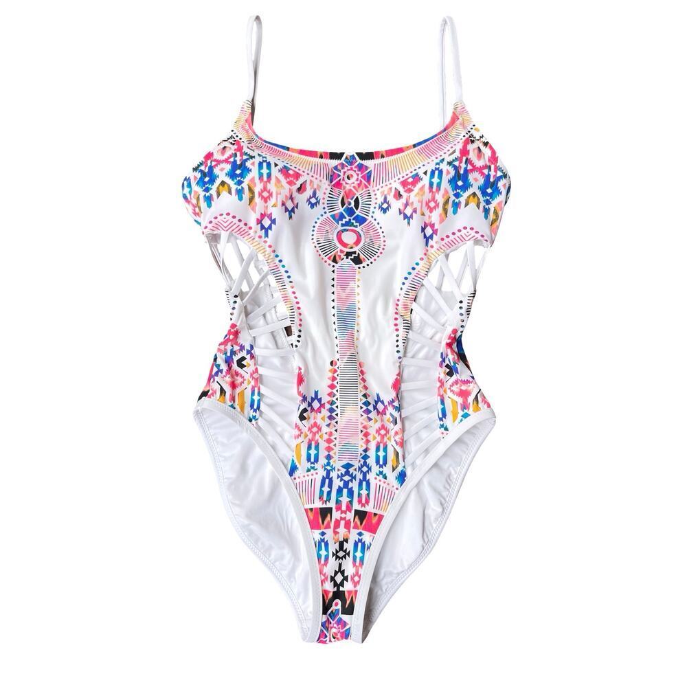 Red Carter White Multicolor Aztec Print One Piece Cutout Swimsuit - Small (6) - Picture 6 of 16